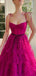 Elegant Spaghetti Straps A-line Tulle Fuchsia Long Prom Dress Online, OL250