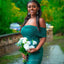 Elegant Off the Shoulder Mermaid Jersey Emerald Bridesmaid Dresses with Trailing, BG509