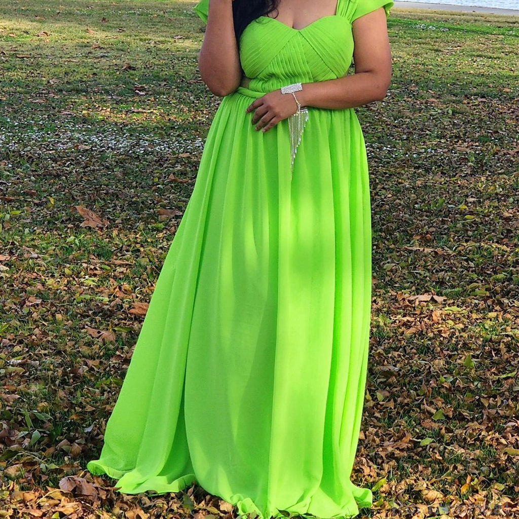 Simple Lime Green Straps A-line Chiffon Long Bridesmaid Dresses Online, BG425