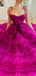 Elegant Spaghetti Straps A-line Tulle Fuchsia Long Prom Dress Online, OL250