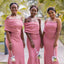 Elegant Off the Shoulder Mermaid Pink Jersey Long Bridesmaid Dresses Online, BG551