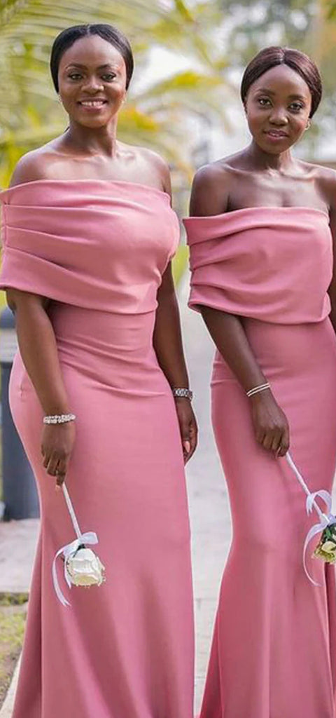 Elegant Off the Shoulder Mermaid Pink Jersey Long Bridesmaid Dresses Online, BG551