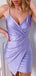 Elegant Spaghetti Straps V-neck Mermaid Satin Lilac Short Homecoming Dresses Online, HD0716