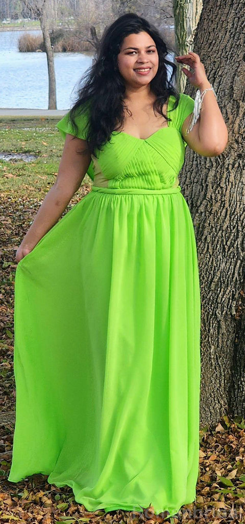 Simple Lime Green Straps A-line Chiffon Long Bridesmaid Dresses Online, BG425