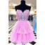 Elegant Sweetheart A-line Tulle Applique Pink Short Homecoming Dresses Online, HD0657
