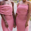 Elegant Off the Shoulder Mermaid Pink Jersey Long Bridesmaid Dresses Online, BG551