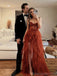 Elegant A-line Sweetheart Side Slit Burnt Orange Tulle Evening Prom Dress Online, OL127