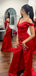 Elegant Cold Shoulder Side Slit V-neck Mermaid Satin Red Long Bridesmaid Dresses Online, BG749