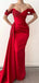 Elegant Off Shoulder V-neck Mermaid Satin Red Long Bridesmaid Dresses with Trailing , BG662