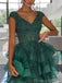 Elegant V-neck Sleeveless A-line Tulle Short Homecoming Dresses Online, HD0705