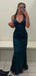 Elegant Mermaid V-neck Sleeveless Ink Blue Evening Prom Dress Online, OL166