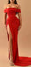 Elegant Off Shoulder Side Slit Red Jersey Bridesmaid Dresses Online, BG577