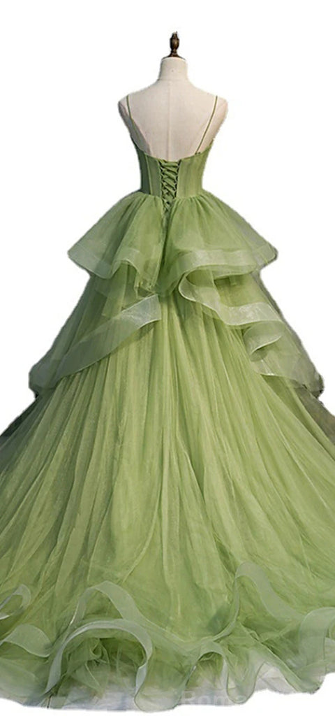 Gorgeous Spaghetti Straps V-neck A-line Tulle Long Evening Prom Dress Online, OL202