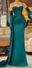 Elegant Satin Spaghetti Straps Mermaid Jade Long Bridesmaid Dresses with Trailing, BG639