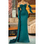 Elegant Satin Spaghetti Straps Mermaid Jade Long Bridesmaid Dresses with Trailing, BG639