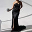 Elegant One Shoulder Mermaid Side Slit Black Side Slit Bridesmaid Dresses Online, BG426