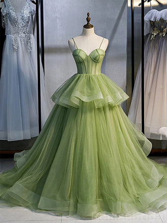 Gorgeous Spaghetti Straps V-neck A-line Tulle Long Evening Prom Dress Online, OL202