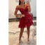 Elegant Off Shoulder A-line Tulle Applique Red Short Homecoming Dresses Online, HD0658