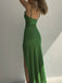 Simple Spaghetti Straps Mermaid Side Slit Green Jersey Long Prom Dress Online, OL257