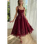 Elegant Straps Burgundy A-line Ankle Length Tulle Homecoming Dresses Online, HD0682