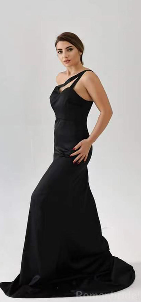 Elegant One Shoulder Mermaid Side Slit Black Side Slit Bridesmaid Dresses Online, BG426