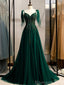 Elegant Spaghetti Straps V-neck A-line Tulle Long Dark Green Evening Prom Dress Online, OL203