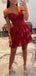 Elegant Off Shoulder A-line Tulle Applique Red Short Homecoming Dresses Online, HD0658