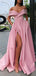 Elegant Off the Shoulder A-line Side Slit Evening Prom Dress Online, OL171