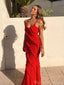 Elegant Spaghetti Straps Red Chiffon Long Column Evening Prom Dress Online, OL128