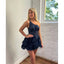 Elegant One Shoulder A-line Tulle Short Dark Navy Homecoming Dresses Online, HD0684
