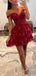 Elegant Off Shoulder A-line Tulle Applique Red Short Homecoming Dresses Online, HD0658