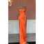 Elegant Satin Straight Neck Side Slit Papaya Long Bridesmaid Dresses Online, BG620