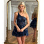 Elegant One Shoulder A-line Tulle Short Dark Navy Homecoming Dresses Online, HD0684