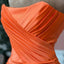 Elegant Satin Straight Neck Side Slit Papaya Long Bridesmaid Dresses Online, BG620
