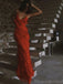 Elegant Spaghetti Straps Red Chiffon Long Column Evening Prom Dress Online, OL128