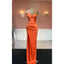 Elegant Satin V-Neck Side Slit Papaya Long Bridesmaid Dresses Online, BG621