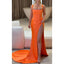 Elegant Satin Straps Side Slit Papaya Long Bridesmaid Dresses Online, BG622