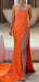 Elegant Satin Straps Side Slit Papaya Long Bridesmaid Dresses Online, BG622