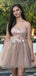 Elegant Spaghetti Straps A-line Tulle Applique Short Champagne Homecoming Dresses Online, HD0699