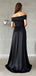 Elegant Off Shoulder A-line Satin Black Long Bridesmaid Dresses Online , BG665