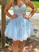 Elegant V-neck A-line Tulle Applique Short Homecoming Dresses Online, HD0655