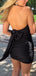 Elegant V-neck Halter Mermaid Satin Black Backless Short Homecoming Dresses Online, HD0660