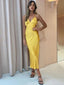 Simple Spaghetti Straps V-neck Mermaid Long Lemon Evening Prom Dress Online, OL131
