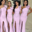 Elegant One Shoulder Side Slit Mermaid Long Bridesmaid Dresses Online, BG553