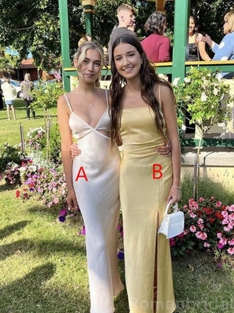 Mismatched Spaghetti Straps V-neck Mermaid Straight Neck Evening Prom Dress with Side Slit, OL132