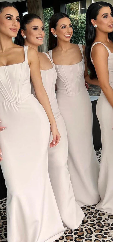 Elegant Mermaid Straps Jersey Long Bridesmaid Dresses Online, BG554