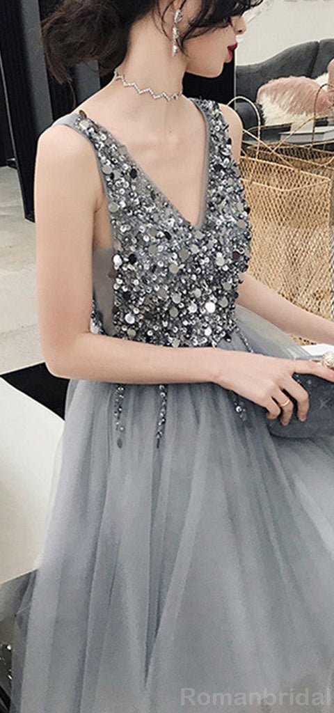 Sparkly V-neck A-line Sleeveless Sequins Short Homecoming Dresses Online, HD0697