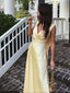 Elegant V-neck A-line Daffodil Long Evening Prom Dress Online, OL135