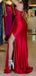 Sexy Spaghetti Straps Sweetheart Mermaid Side Slit Red Long Satin Bridesmaid Dresses Online, BG582