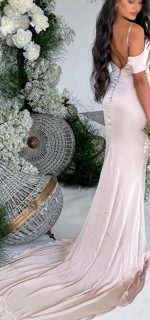 Elegant Cold Shoulder Mermaid Blush Long Bridesmaid Dresses Online, BG555